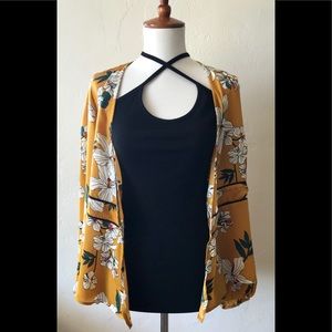Flower Print Open Blouse